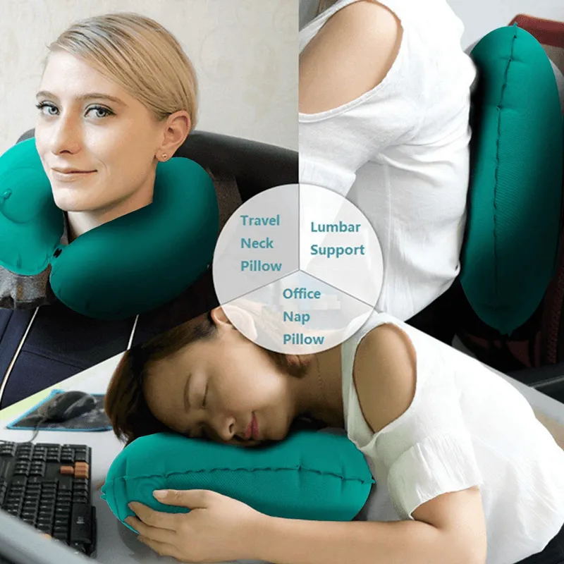 Air Pump U-Shape Inflatable Travel Neck Pillow   150p 183131 GREY