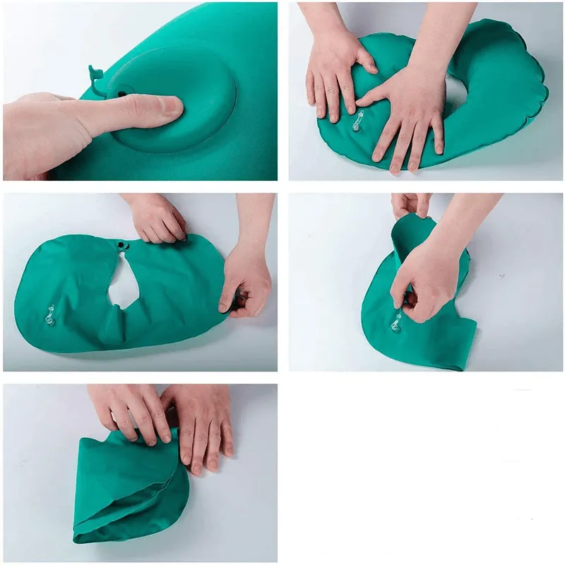Air Pump U-Shape Inflatable Travel Neck Pillow   150p 183131 GREY