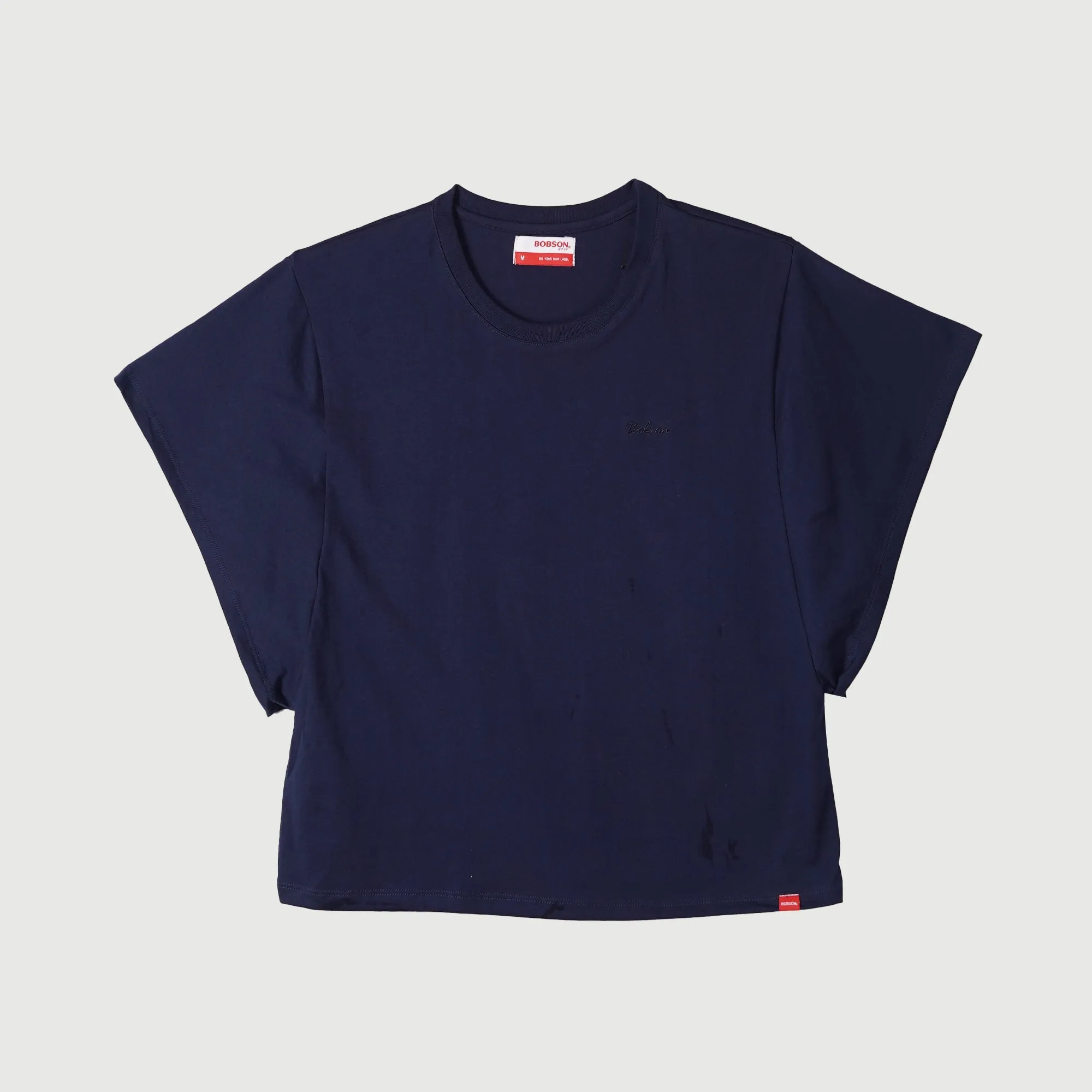 Bobson Japanese Ladies Basic Round Neck T shirt For Women Trendy Fashion High Quality Apparel Comfortable Casual Tees Relaxed Fit 142177 (Navy)