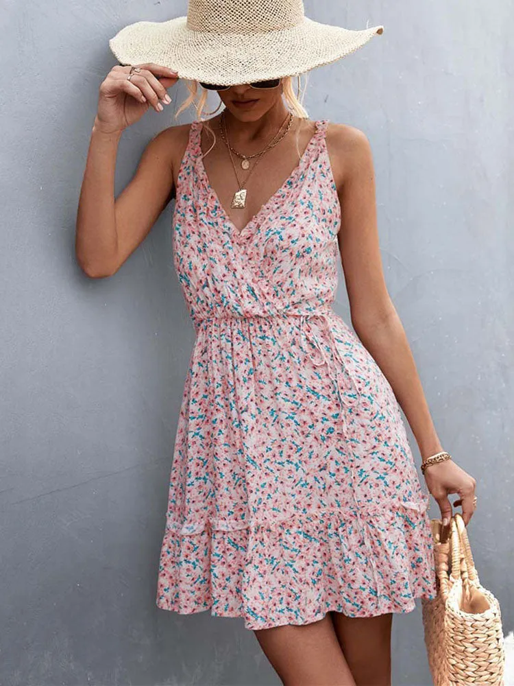 Boho Floral Print Ruffle Dress