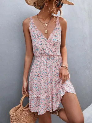 Boho Floral Print Ruffle Dress