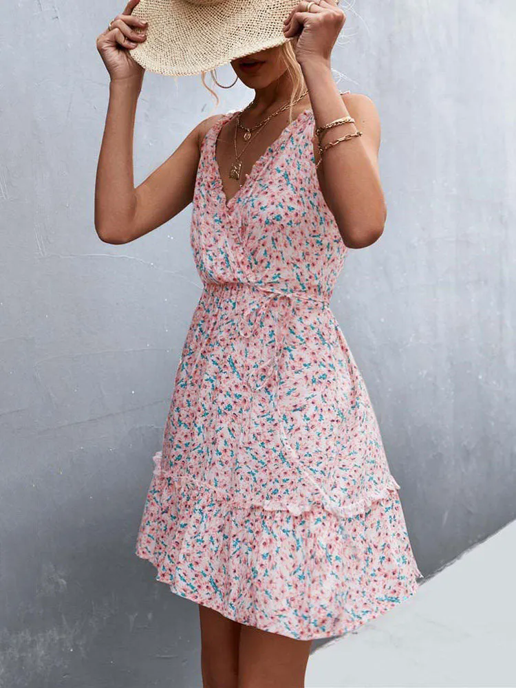 Boho Floral Print Ruffle Dress