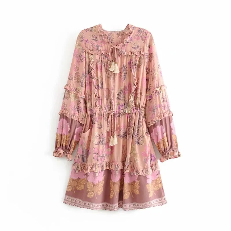 Boho Long Sleeve Ruffles Dress