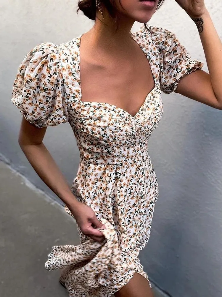 Boho Puff Short Sleeve Maxi Dress