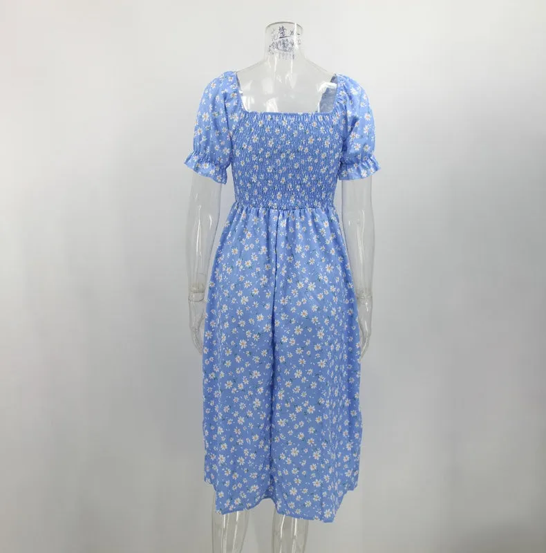 Boho Puff Short Sleeve Maxi Dress