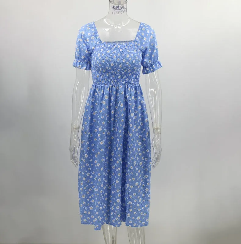 Boho Puff Short Sleeve Maxi Dress