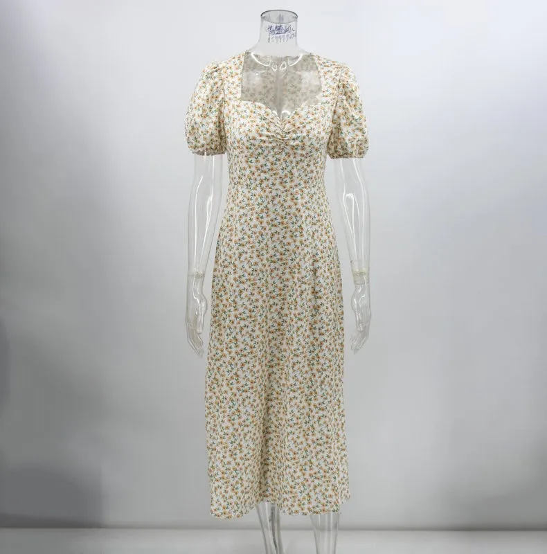 Boho Puff Short Sleeve Maxi Dress