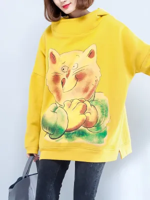 Cat Printed Hooded Sweatshirts