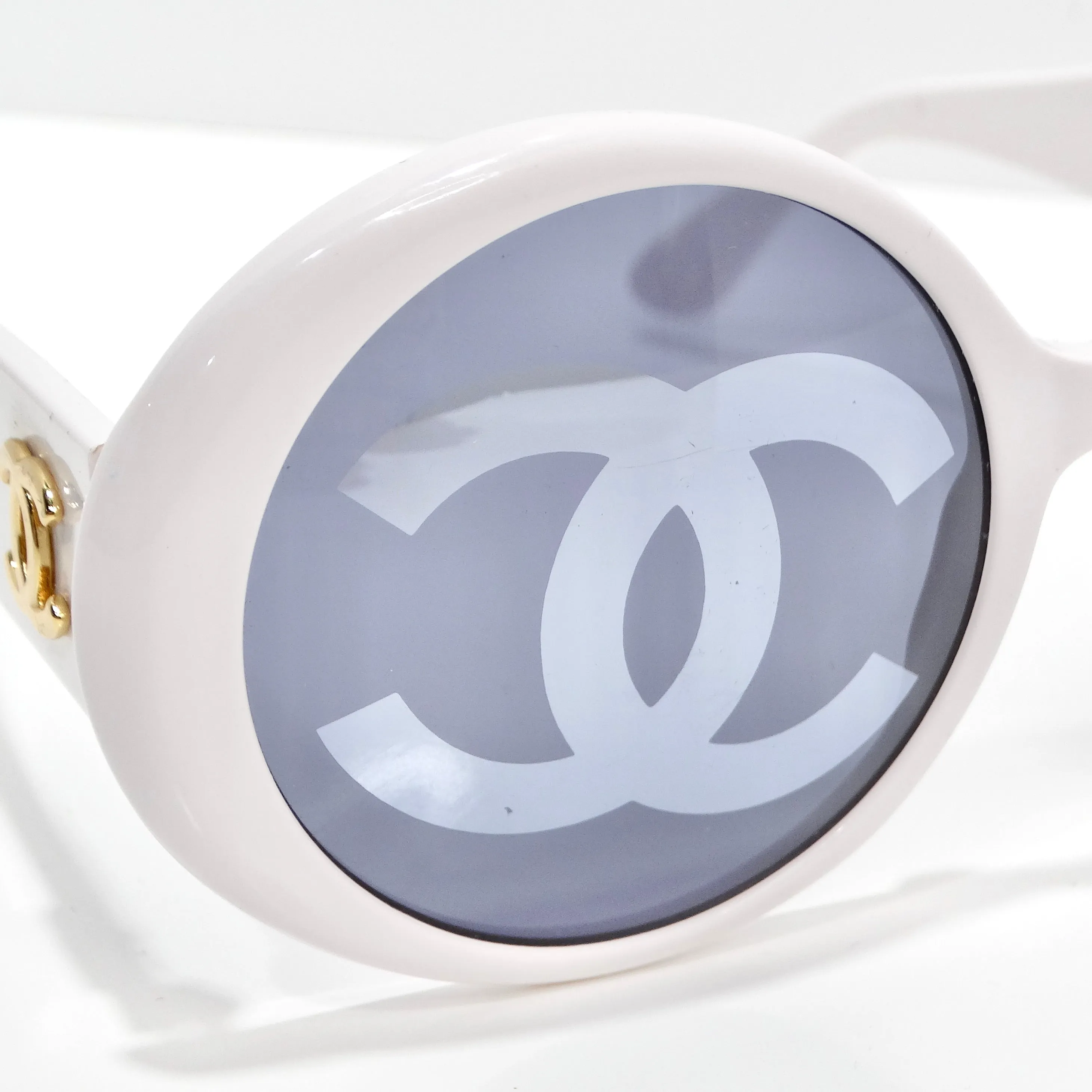 Chanel 1993 White CC Logo Round Lens Sunglasses