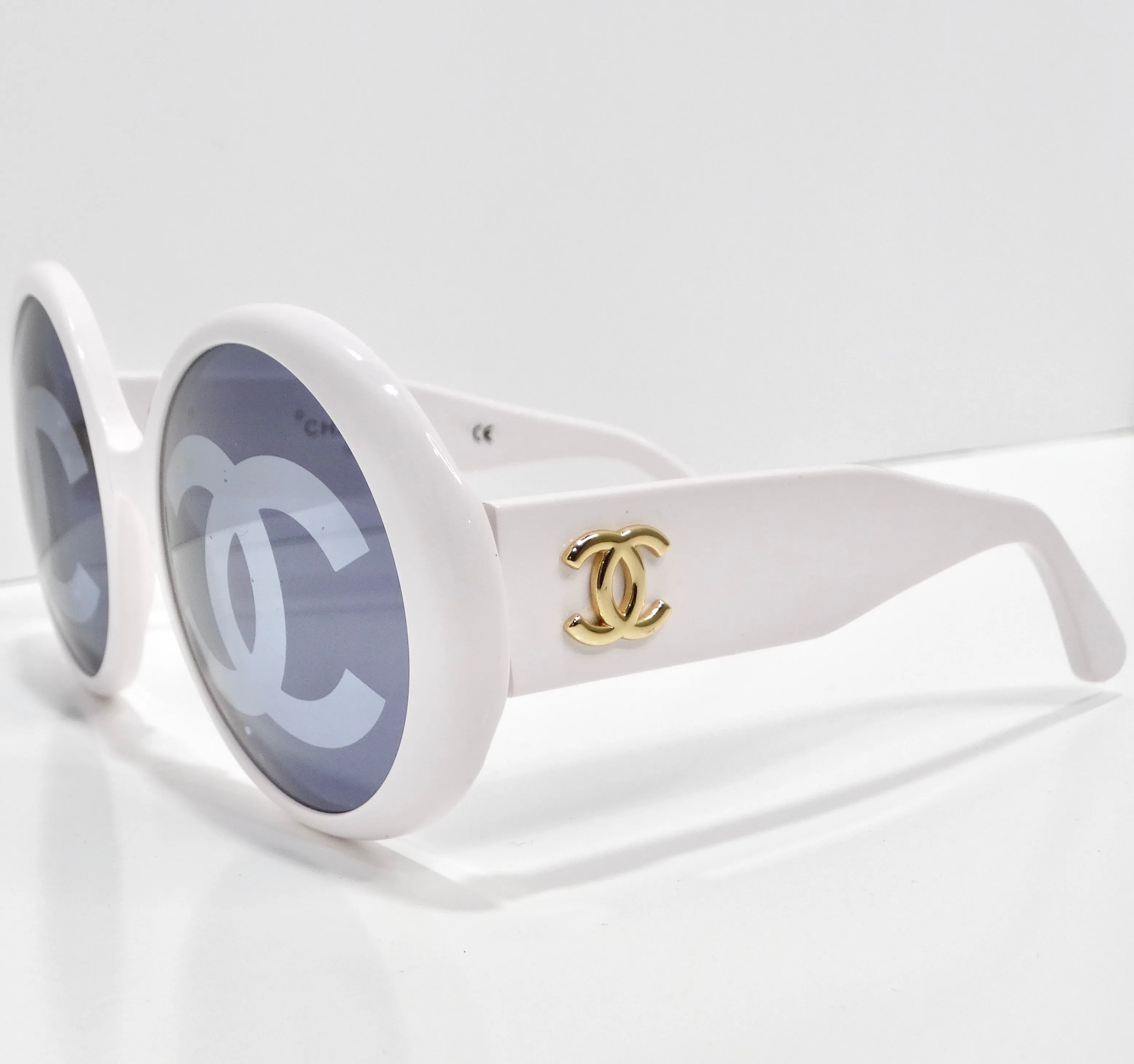 Chanel 1993 White CC Logo Round Lens Sunglasses