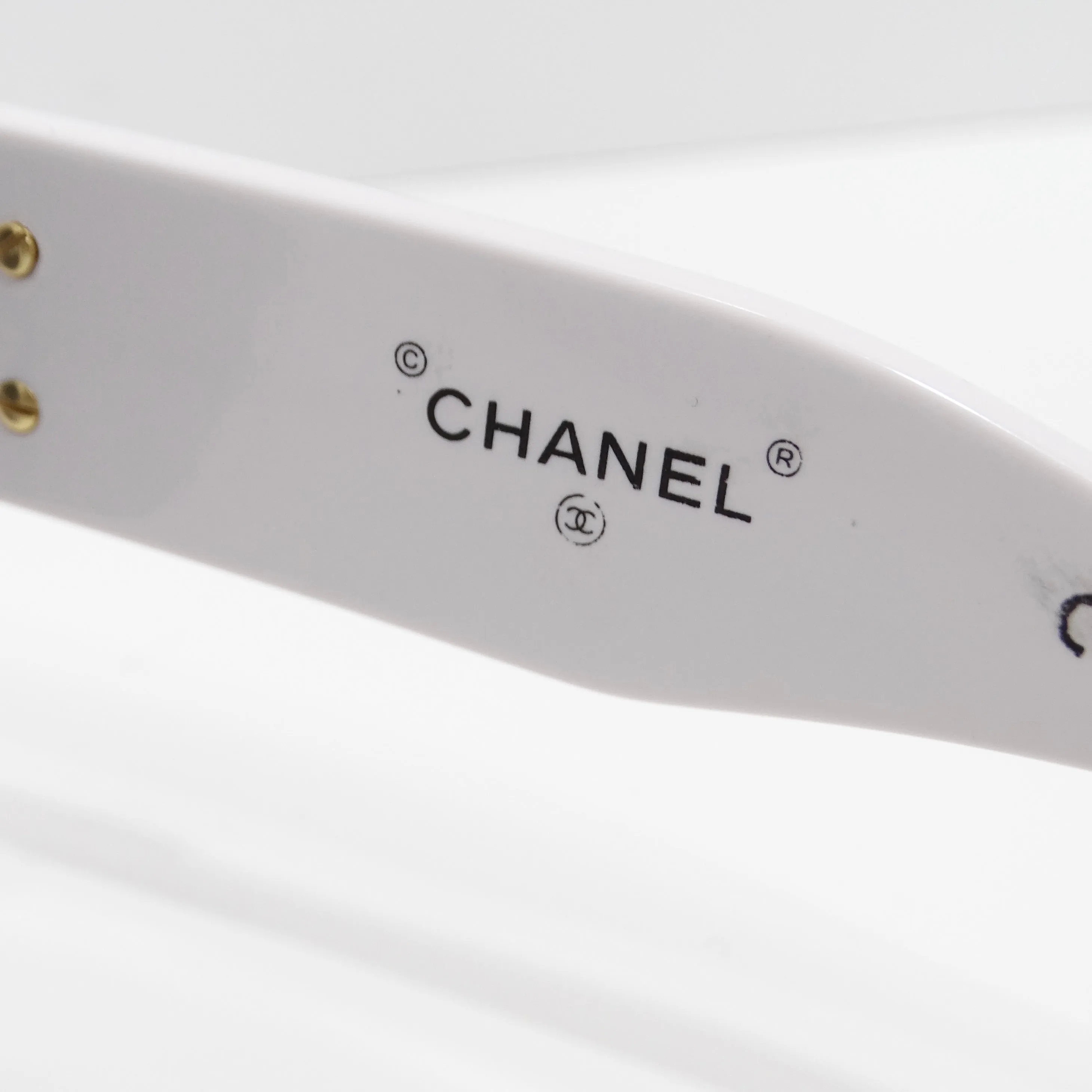 Chanel 1993 White CC Logo Round Lens Sunglasses