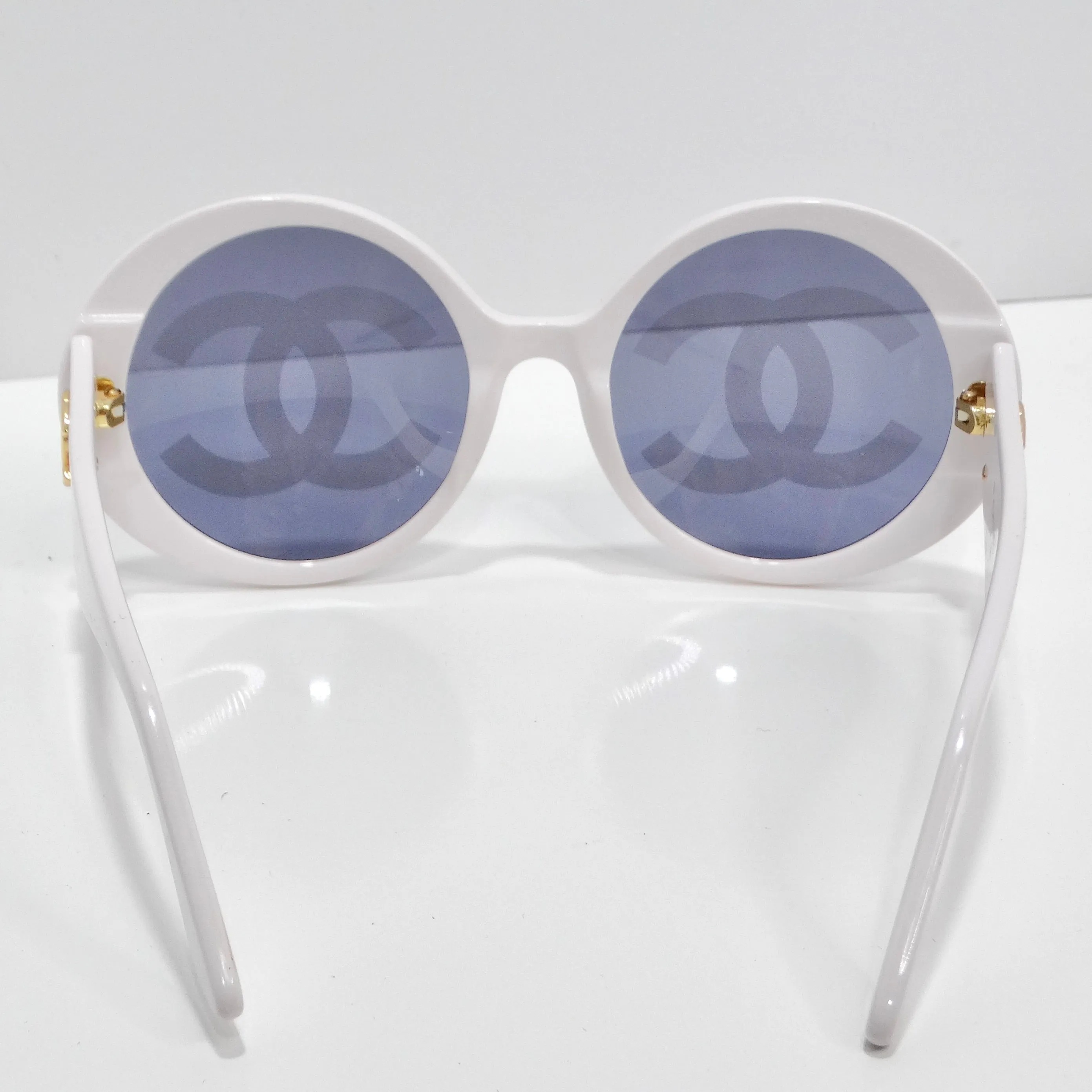 Chanel 1993 White CC Logo Round Lens Sunglasses