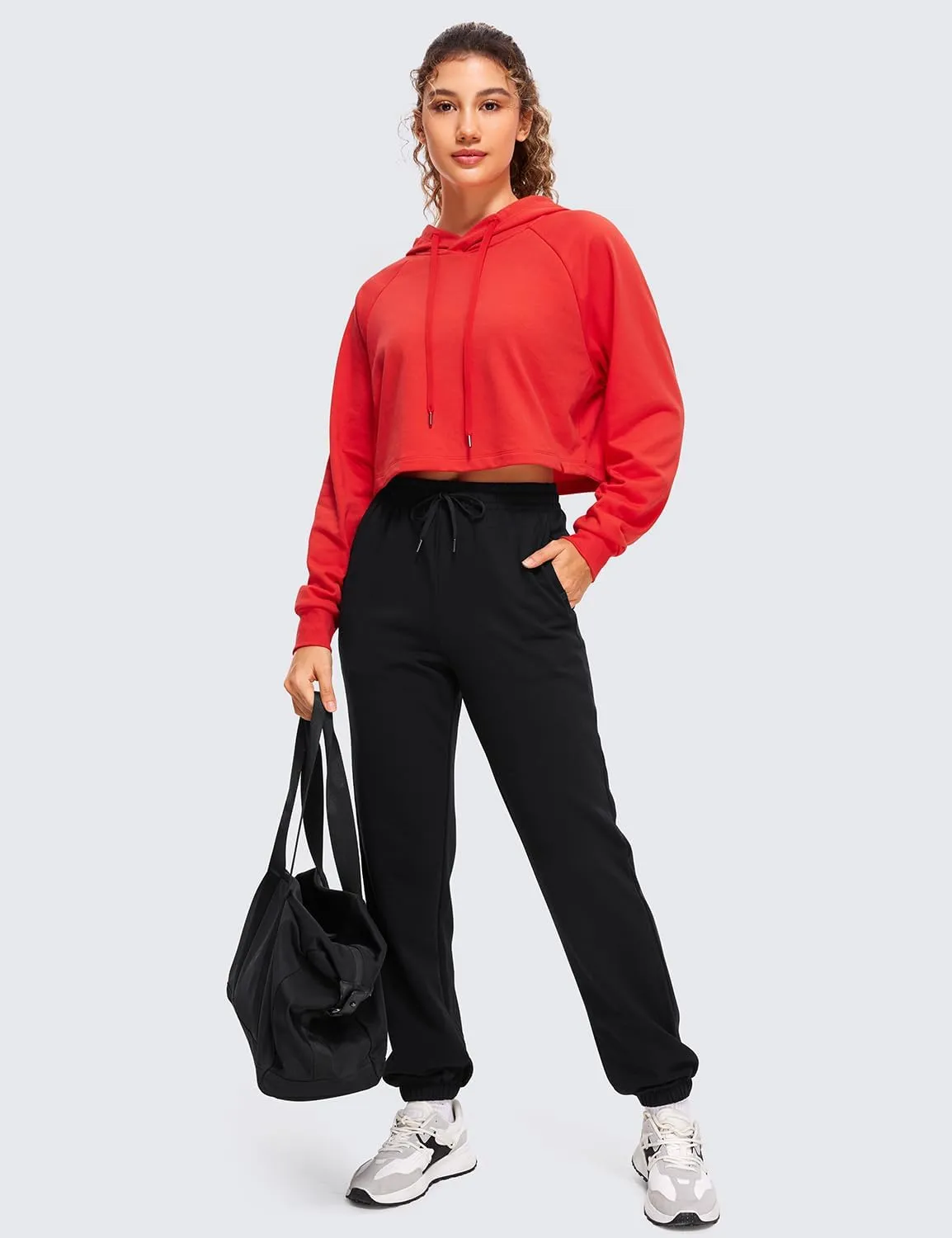 CRZ YOGA Women's Casual Cropped Hoodie Long Sleeves Drawstring Sweatshirts Cute Pullover Workout Crop Tops
