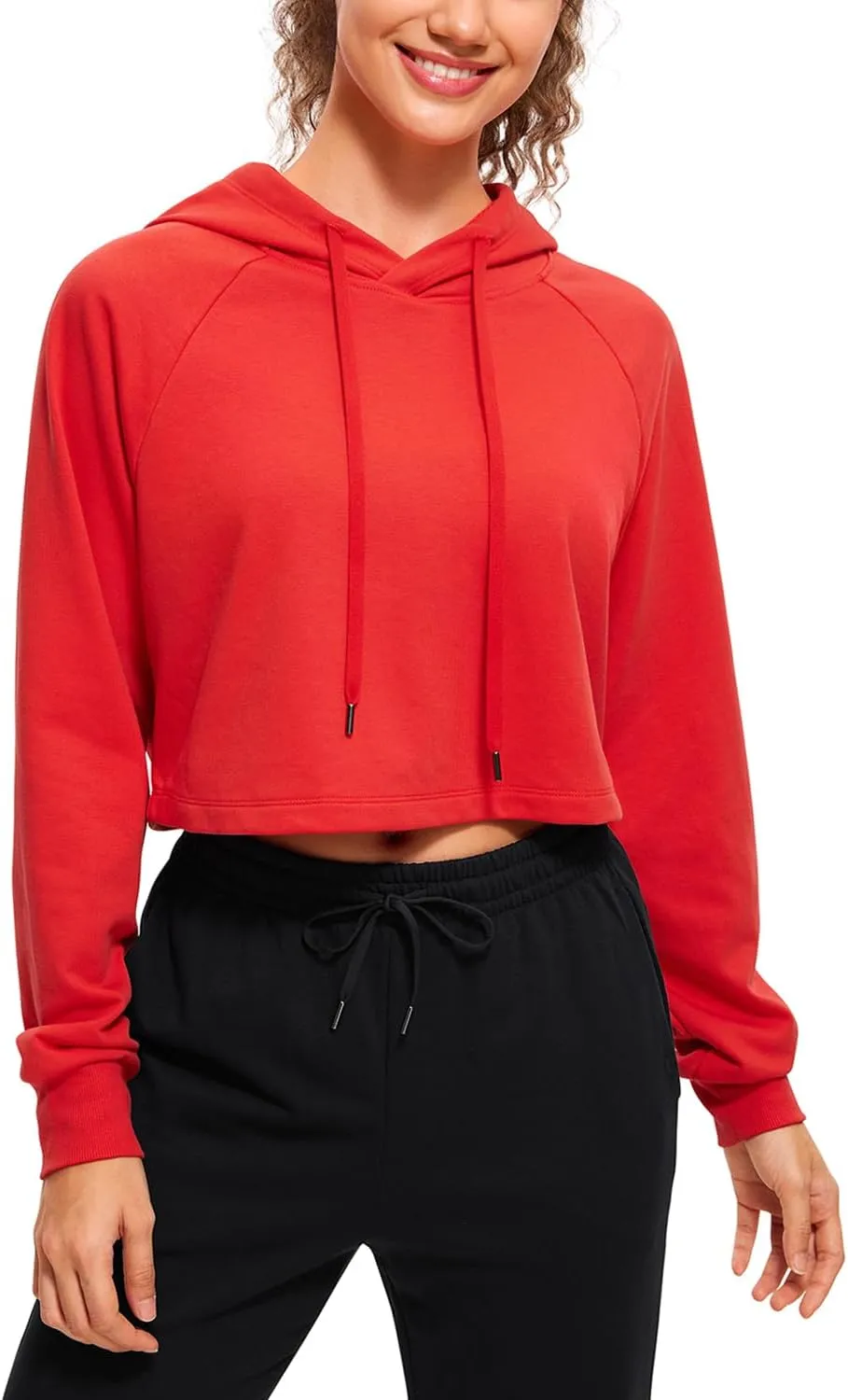 CRZ YOGA Women's Casual Cropped Hoodie Long Sleeves Drawstring Sweatshirts Cute Pullover Workout Crop Tops