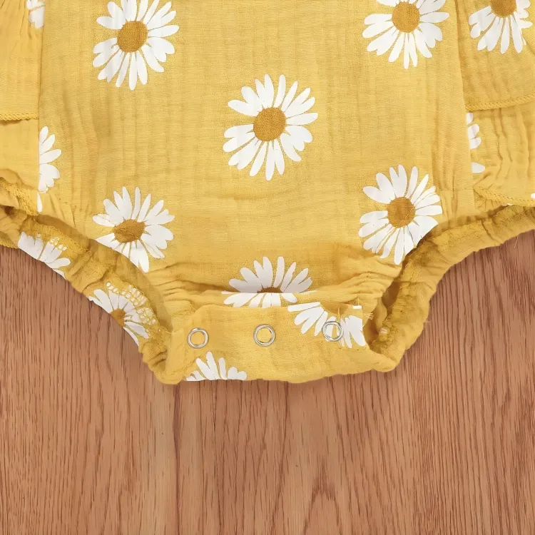 Cute Daisy Floral Sleeveless Soft Cotton Rompers