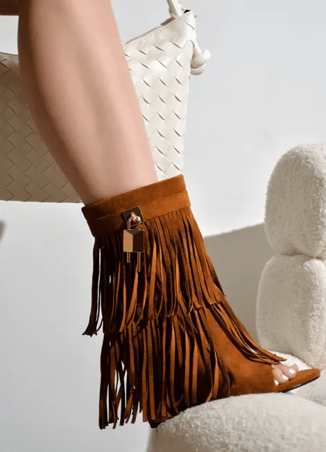 Fold Over Wedge Fringe Detail Booties Cerritos Cape Robbin