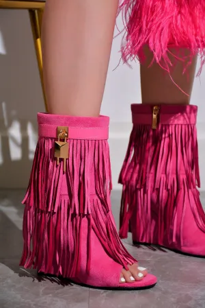 Fold Over Wedge Fringe Detail Booties Cerritos Cape Robbin