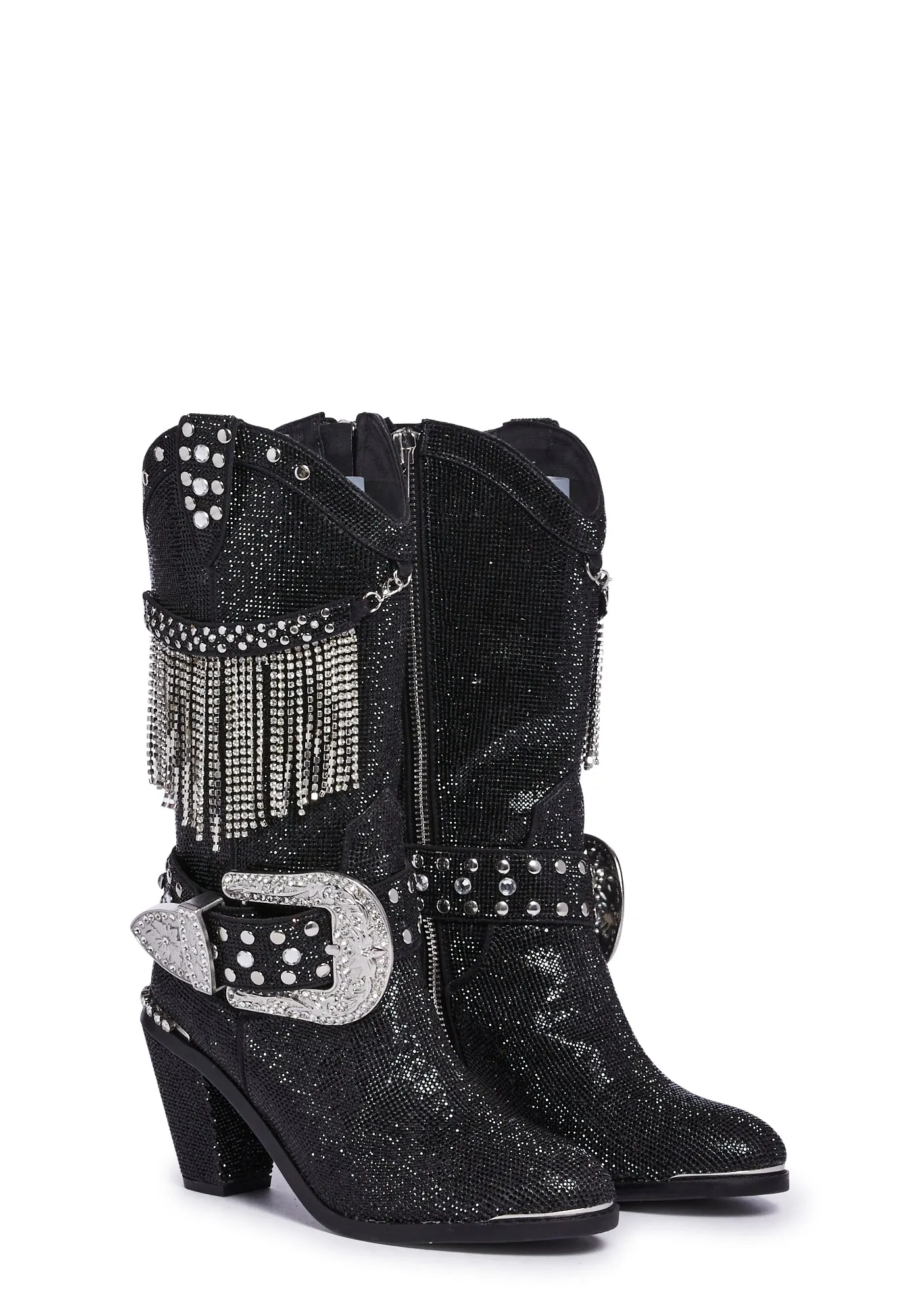 Fringe Sheriff Shine Cowboy Boots - Black