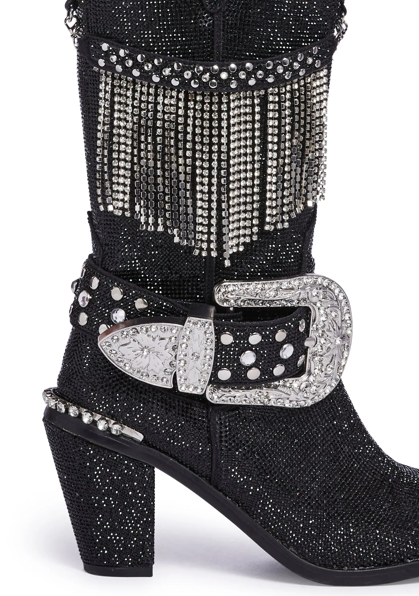 Fringe Sheriff Shine Cowboy Boots - Black