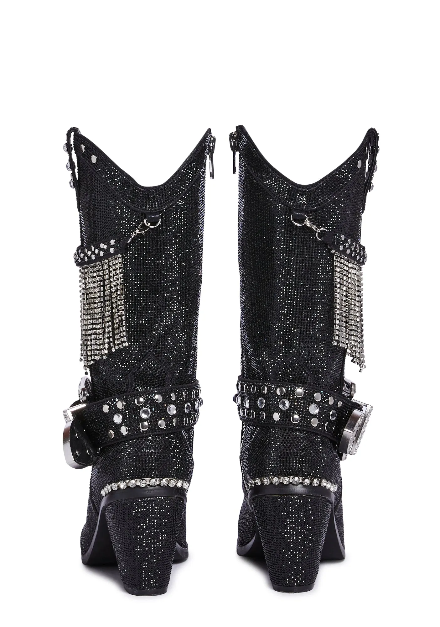 Fringe Sheriff Shine Cowboy Boots - Black
