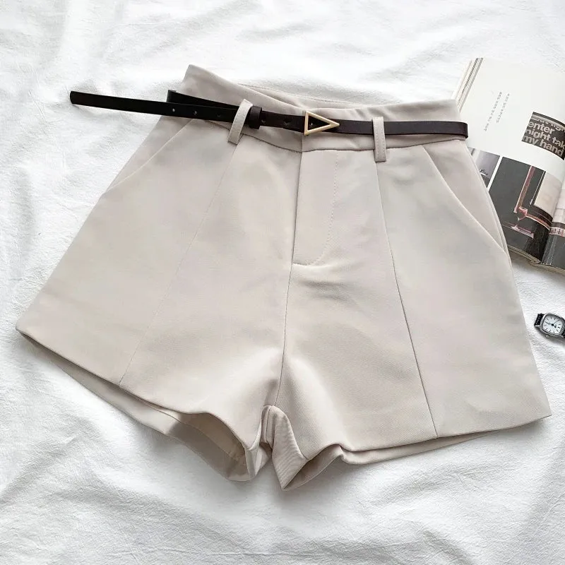 ITOOLIN Casual Women's High-Waisted A-line Shorts with Belt - Chic Office Lady Vintage Summer Trousers for Women