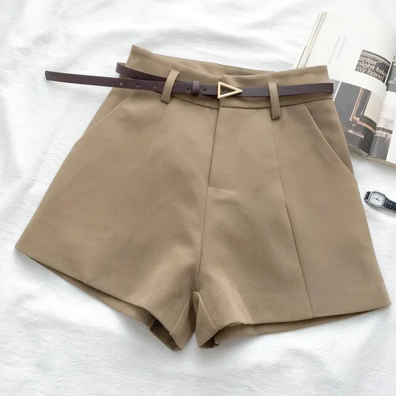ITOOLIN Casual Women's High-Waisted A-line Shorts with Belt - Chic Office Lady Vintage Summer Trousers for Women