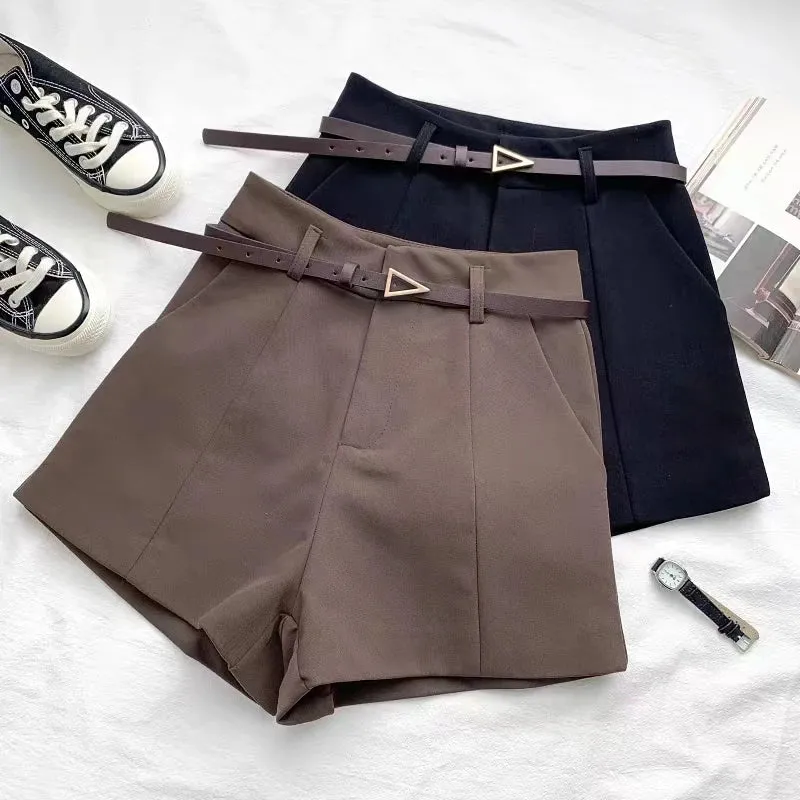 ITOOLIN Casual Women's High-Waisted A-line Shorts with Belt - Chic Office Lady Vintage Summer Trousers for Women