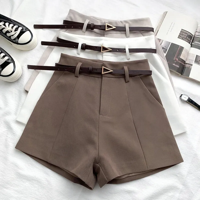 ITOOLIN Casual Women's High-Waisted A-line Shorts with Belt - Chic Office Lady Vintage Summer Trousers for Women