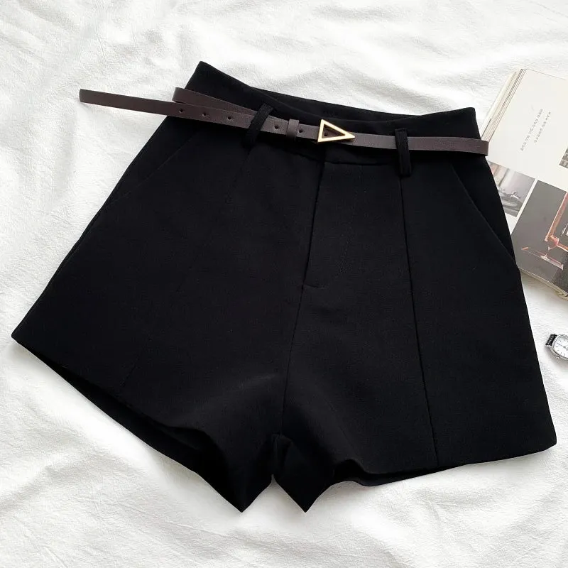 ITOOLIN Casual Women's High-Waisted A-line Shorts with Belt - Chic Office Lady Vintage Summer Trousers for Women