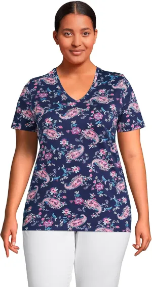 Lands' End Women's Relaxed American-Grown Supima Cotton V-Neck T-Shirt