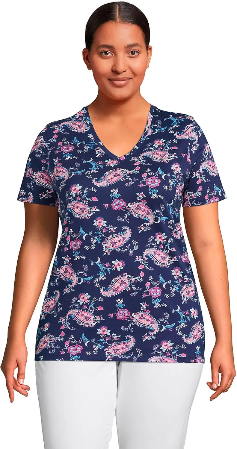 Lands' End Women's Relaxed American-Grown Supima Cotton V-Neck T-Shirt
