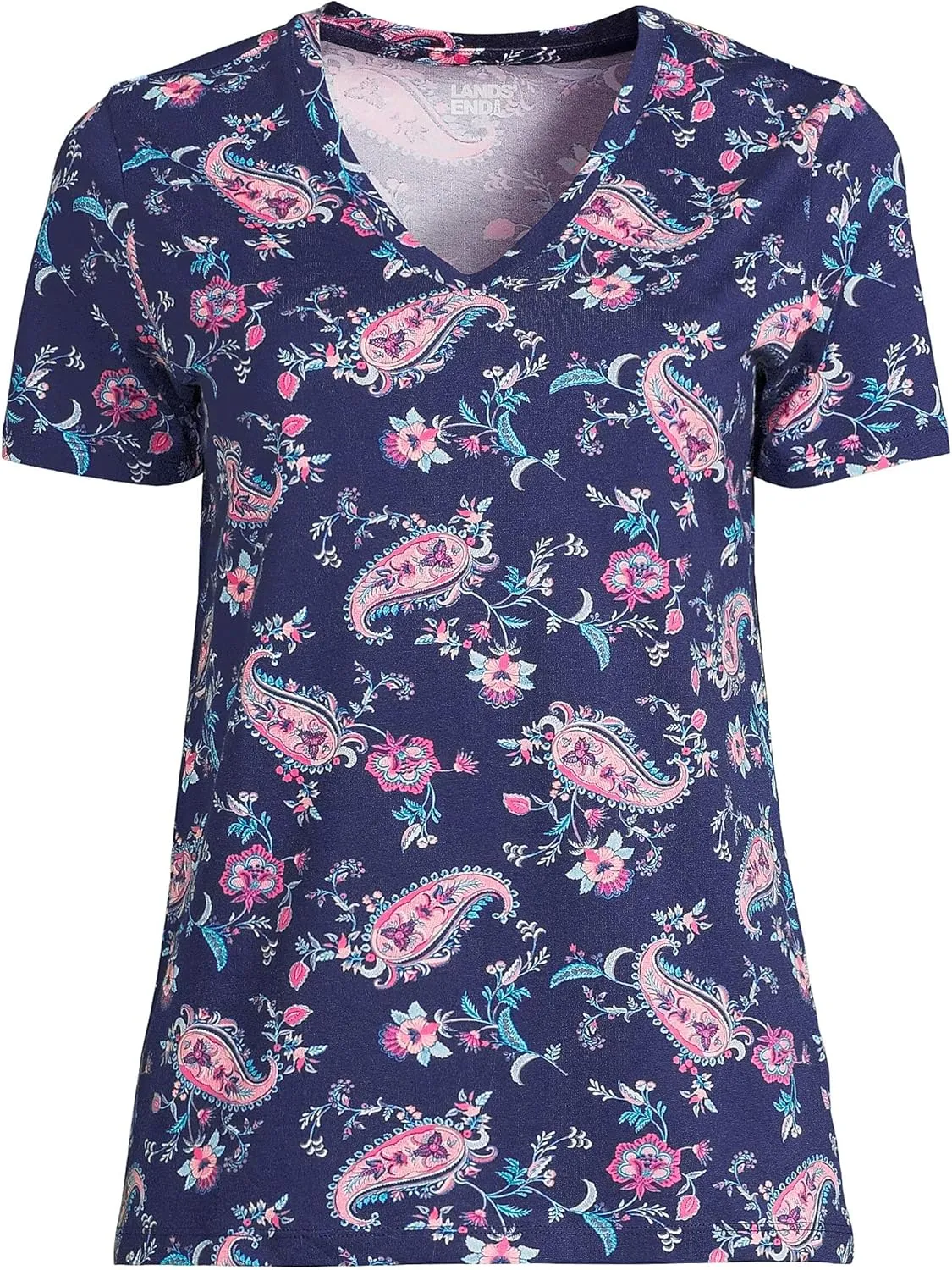 Lands' End Women's Relaxed American-Grown Supima Cotton V-Neck T-Shirt