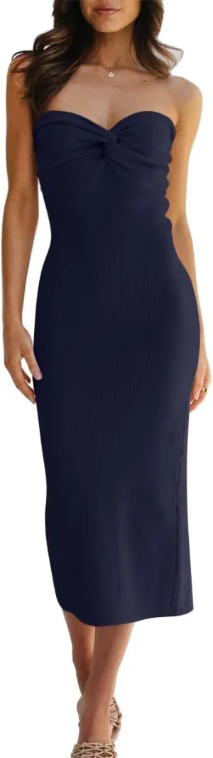LILLUSORY Knitted Dresses Twisted Front Bodycon Dress with Back Slit
