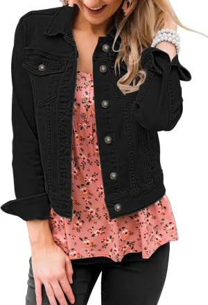 LookbookStore Women's Basic Long Sleeves Button Down Fitted Denim Jean Jackets