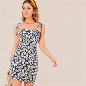 Multicolor Knotted Strap Floral Print Cami
