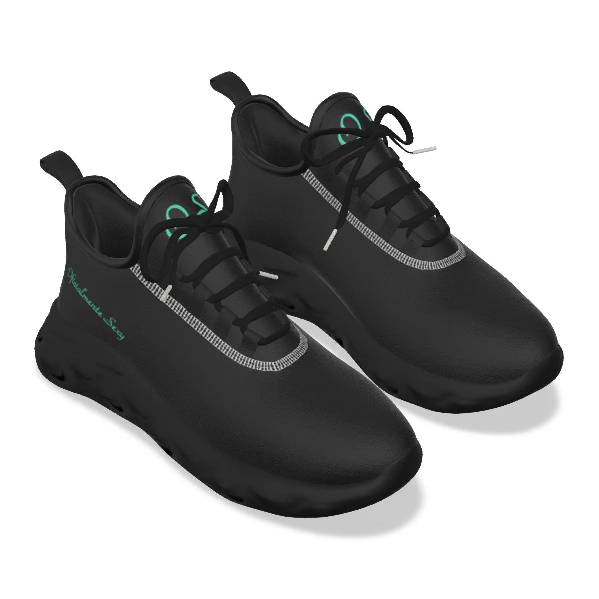 Oficialmente Sexy Black Women's Light Sports Shoes With Turquoise Green Logos