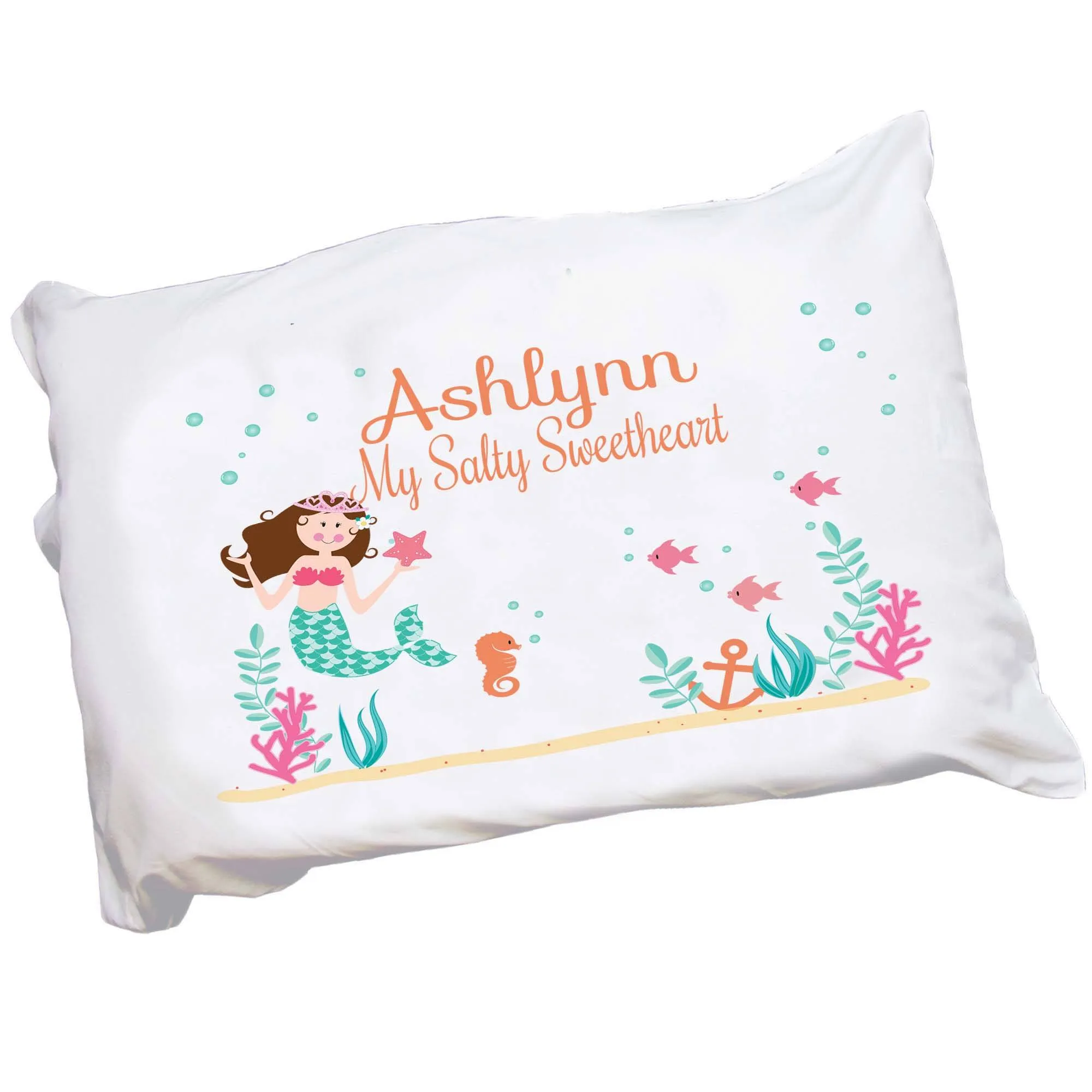 Personalized Brunette Mermaid Pillowcase