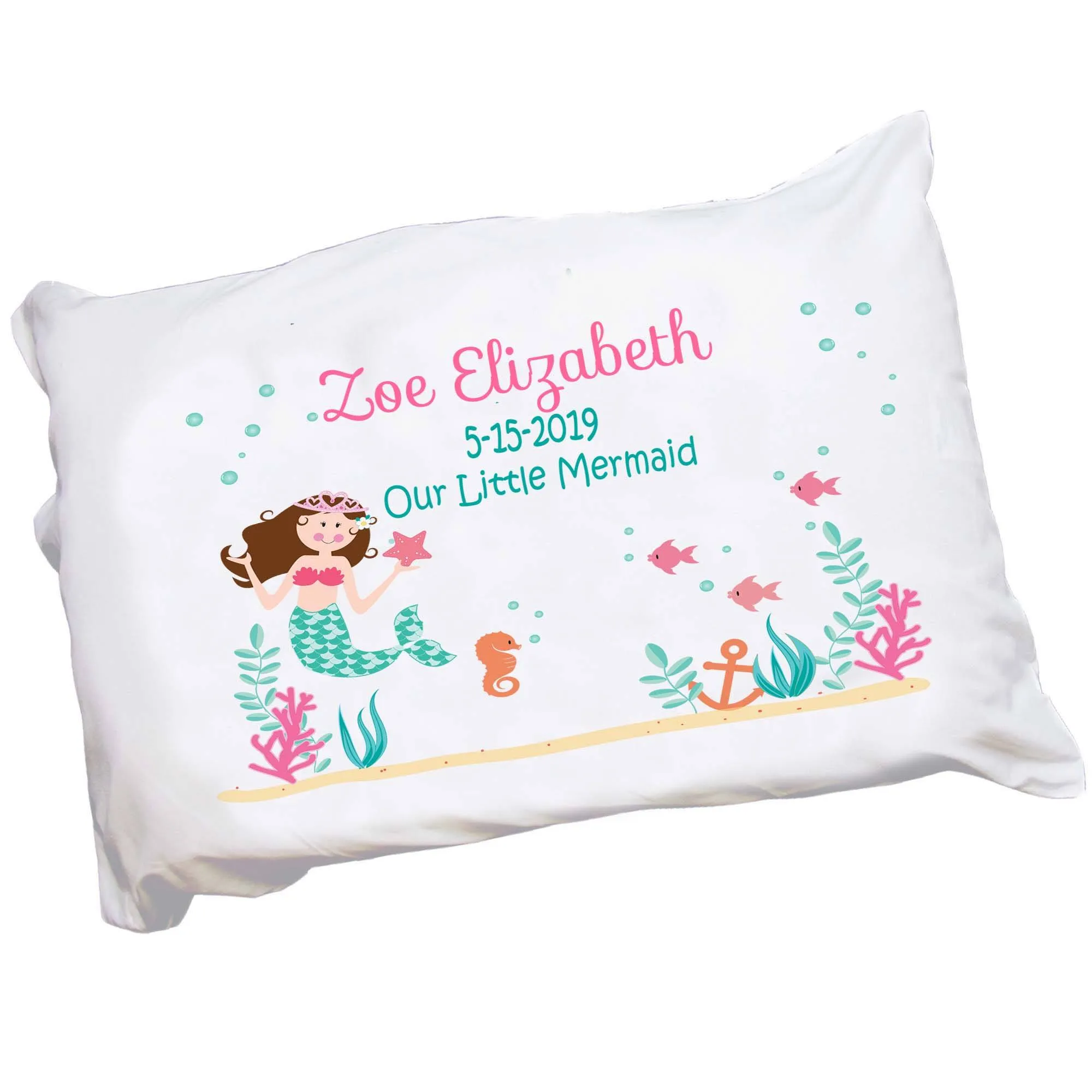 Personalized Brunette Mermaid Pillowcase