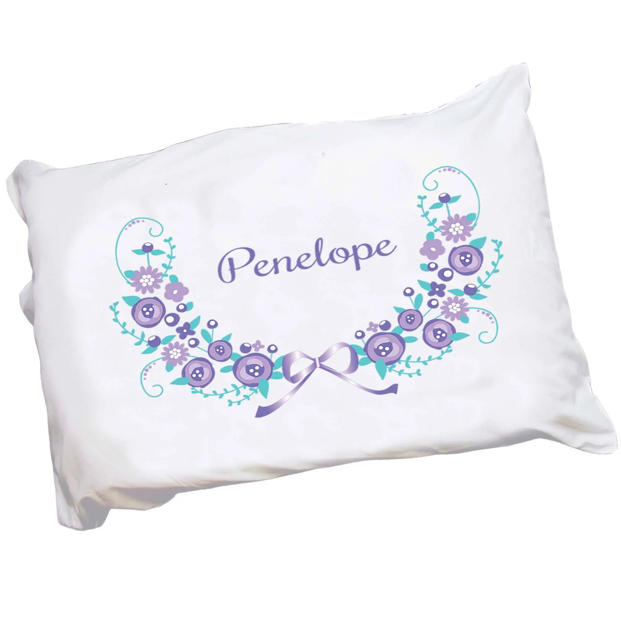 Personalized Lavender Floral Garland Pillowcase