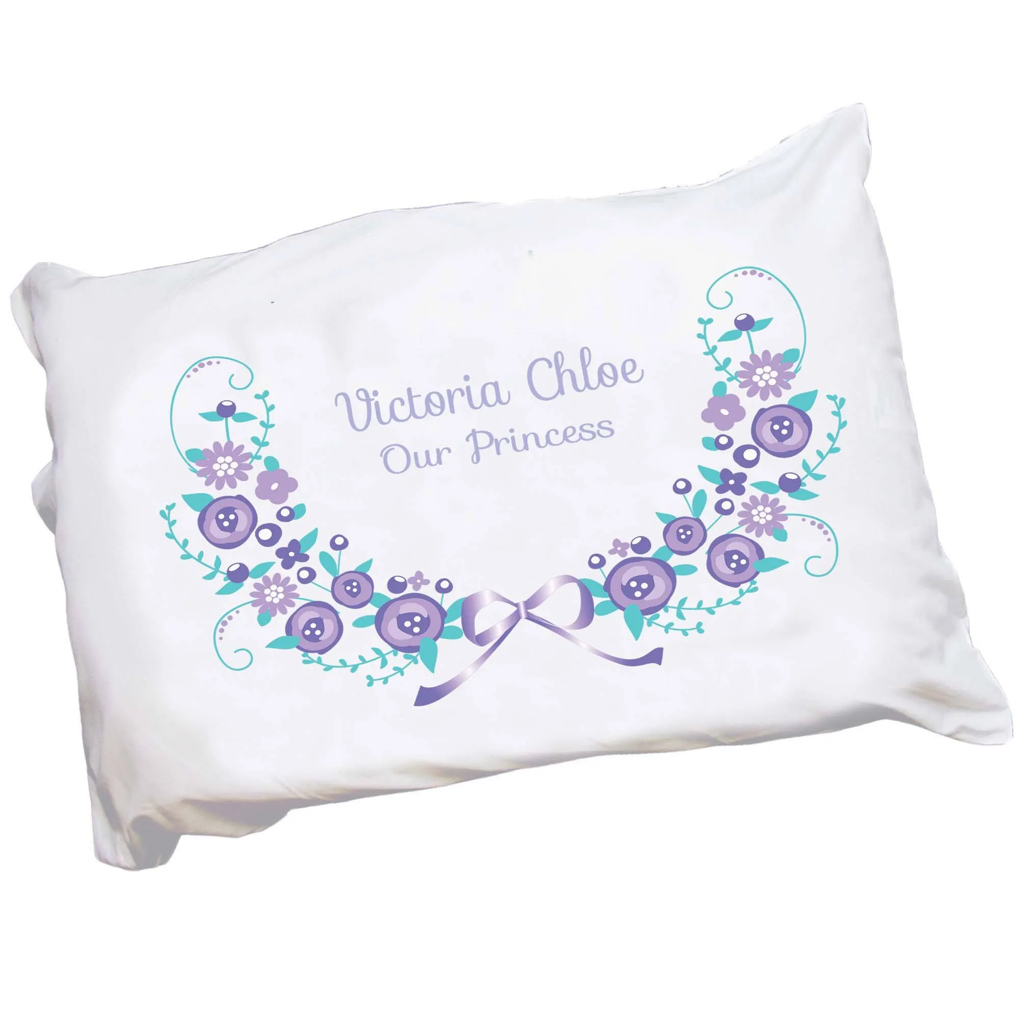 Personalized Lavender Floral Garland Pillowcase