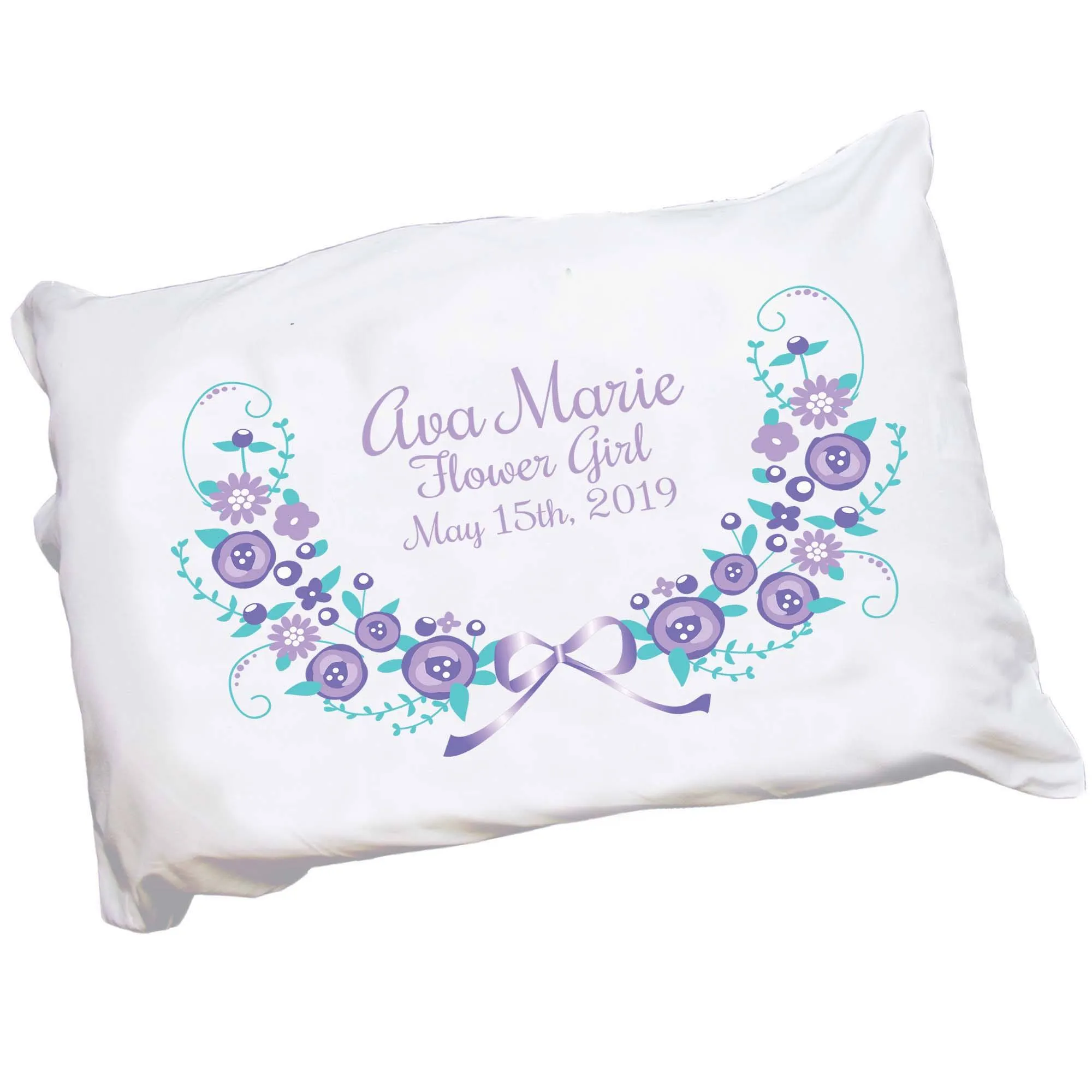 Personalized Lavender Floral Garland Pillowcase