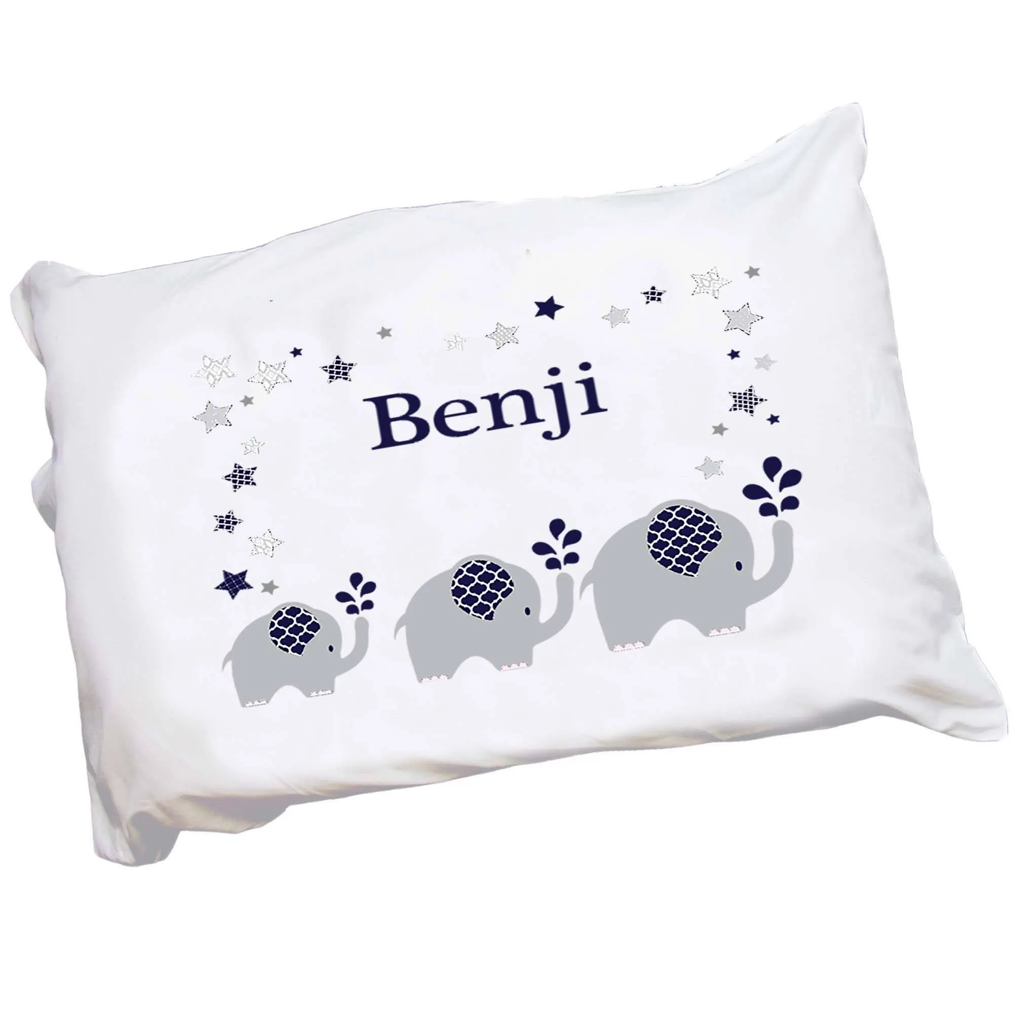 Personalized Navy Gray Elephant Pillowcase