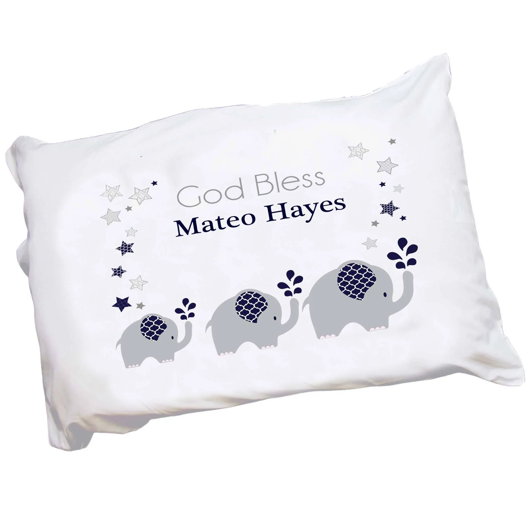 Personalized Navy Gray Elephant Pillowcase