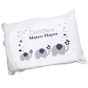 Personalized Navy Gray Elephant Pillowcase