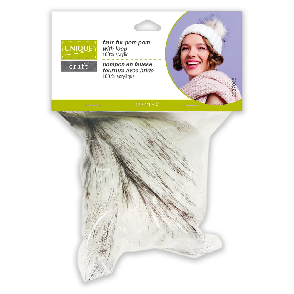 POM POM FAUX FUR 5″ White/Black Tip