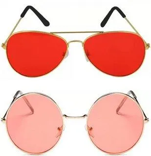 Round, Aviator Sunglasses (For Men & Women, Red, Pink)