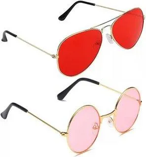 Round, Aviator Sunglasses (For Men & Women, Red, Pink)