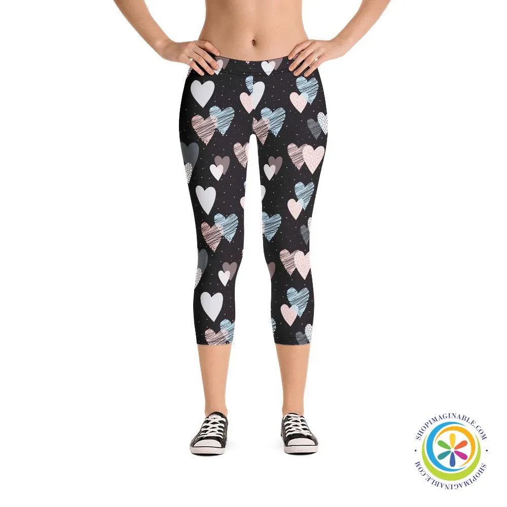Scribble Hearts Capri Cropped Leggings