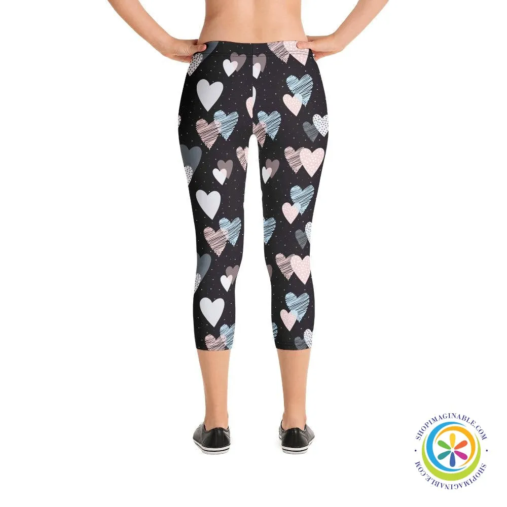 Scribble Hearts Capri Cropped Leggings