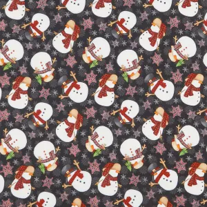Timber Gnomies - Tossed Snowmen Black Yardage